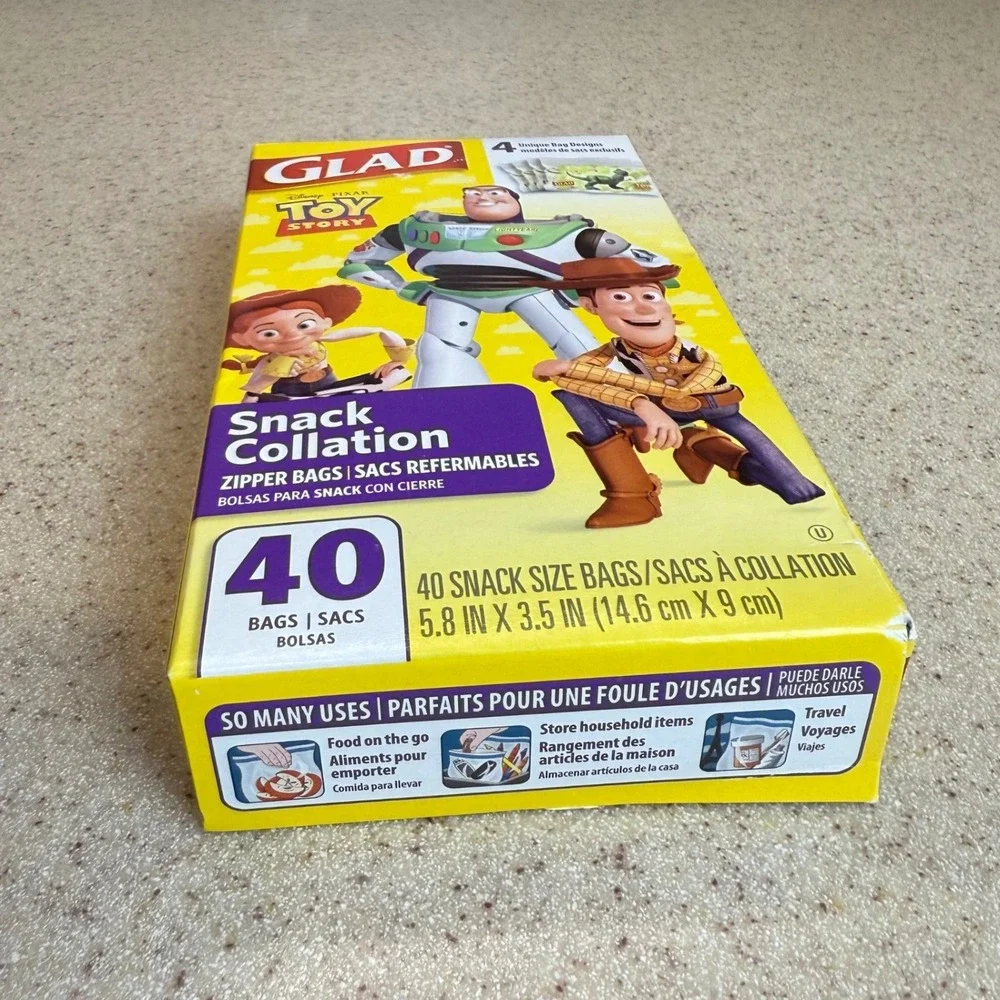 NEW Glad Disney Pixar Toy Story Snack Zipper Bags 40 Count Buzz Woody Jessie Rex